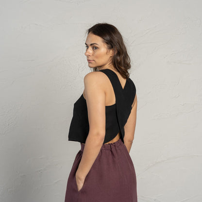 Cross Back Linen Top Serena