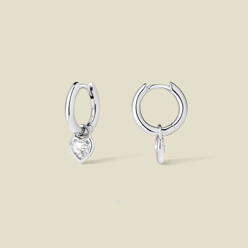 CZ Heart Drop Hoop Earrings | Final Sale