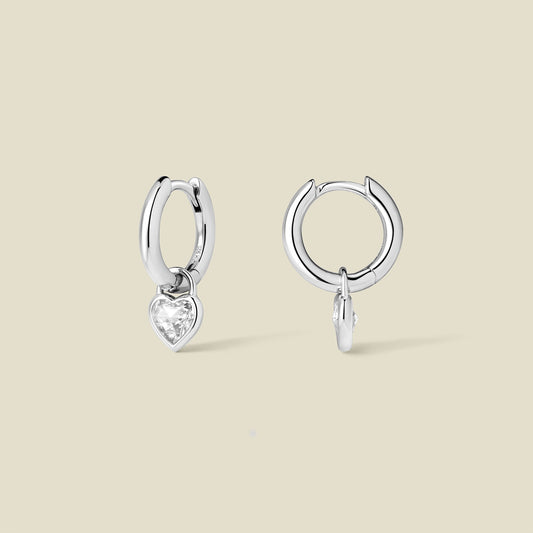 CZ Heart Drop Hoop Earrings | Final Sale