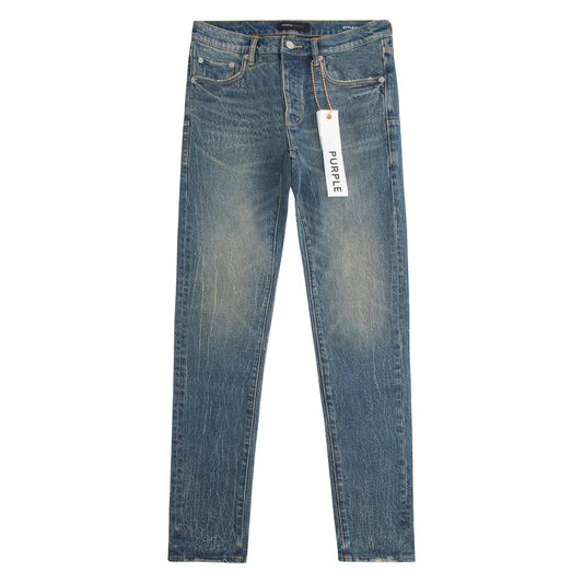 Crackle Coated Denim | Mid Indigo