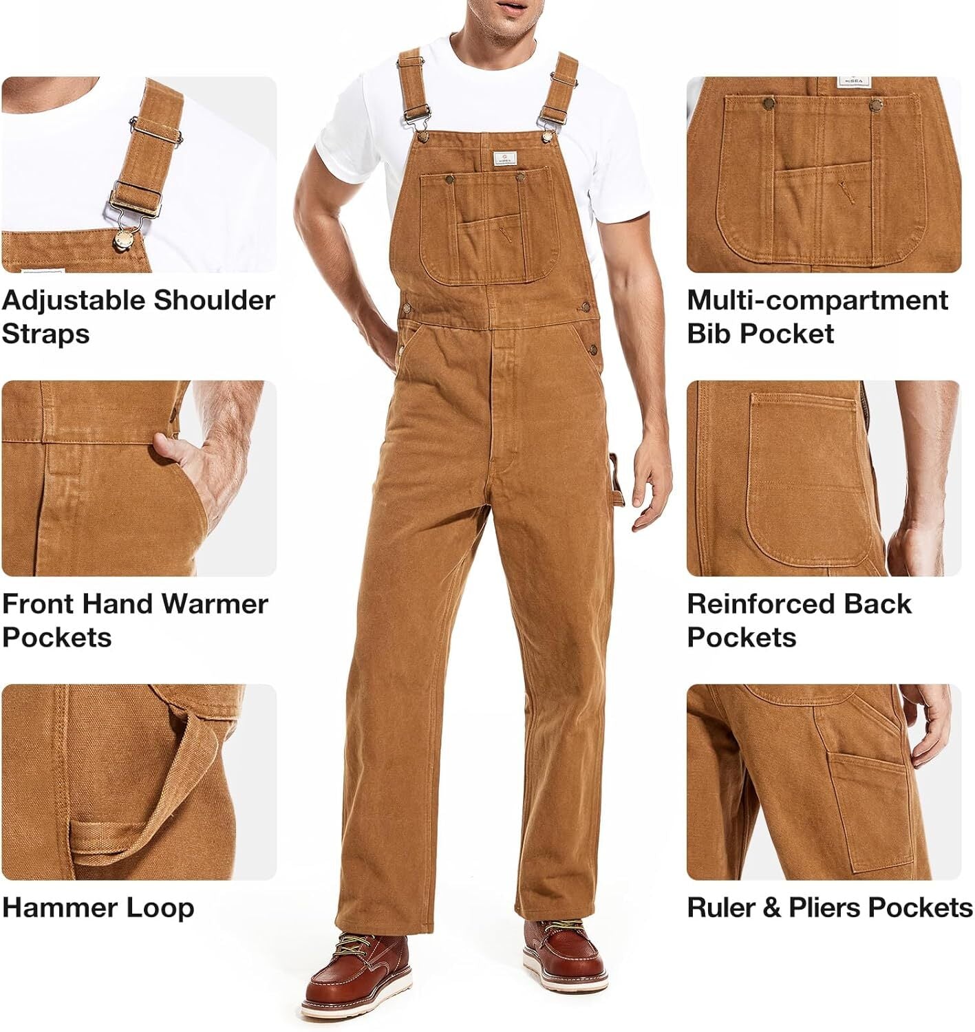 💝Last Day Promotion🔥Men's Denim Bib Overalls,  Workwear with Adjustable Straps and Convenient Tool Pockets