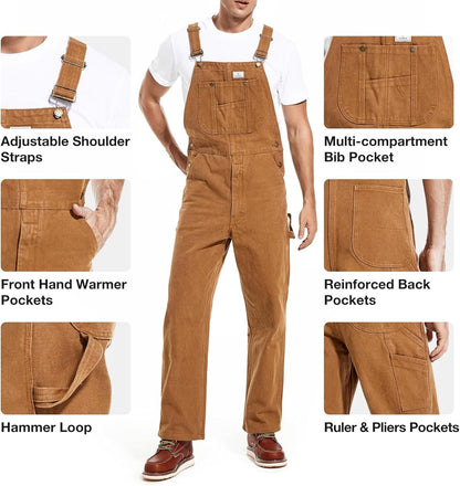 💝Last Day Promotion🔥Men's Denim Bib Overalls,  Workwear with Adjustable Straps and Convenient Tool Pockets