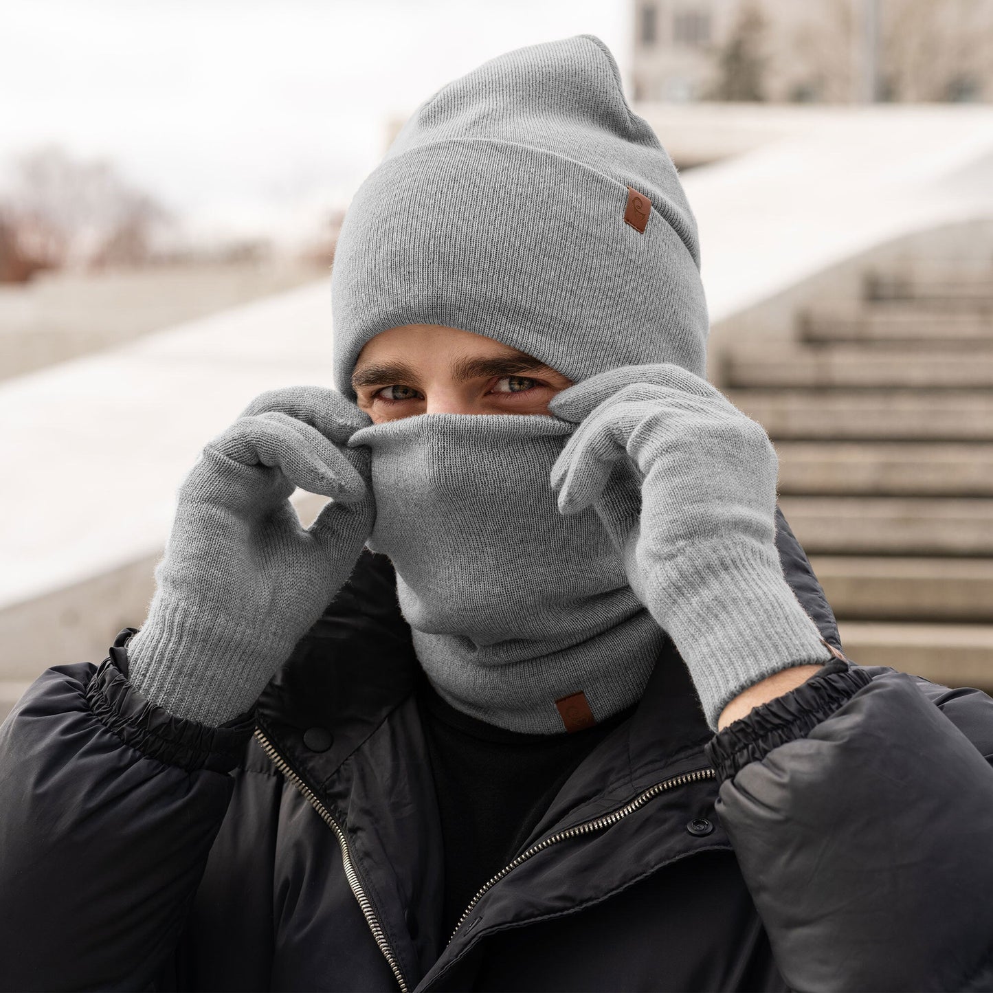 Men's Knit Beanie, Gaiter & Gloves 3-Piece
