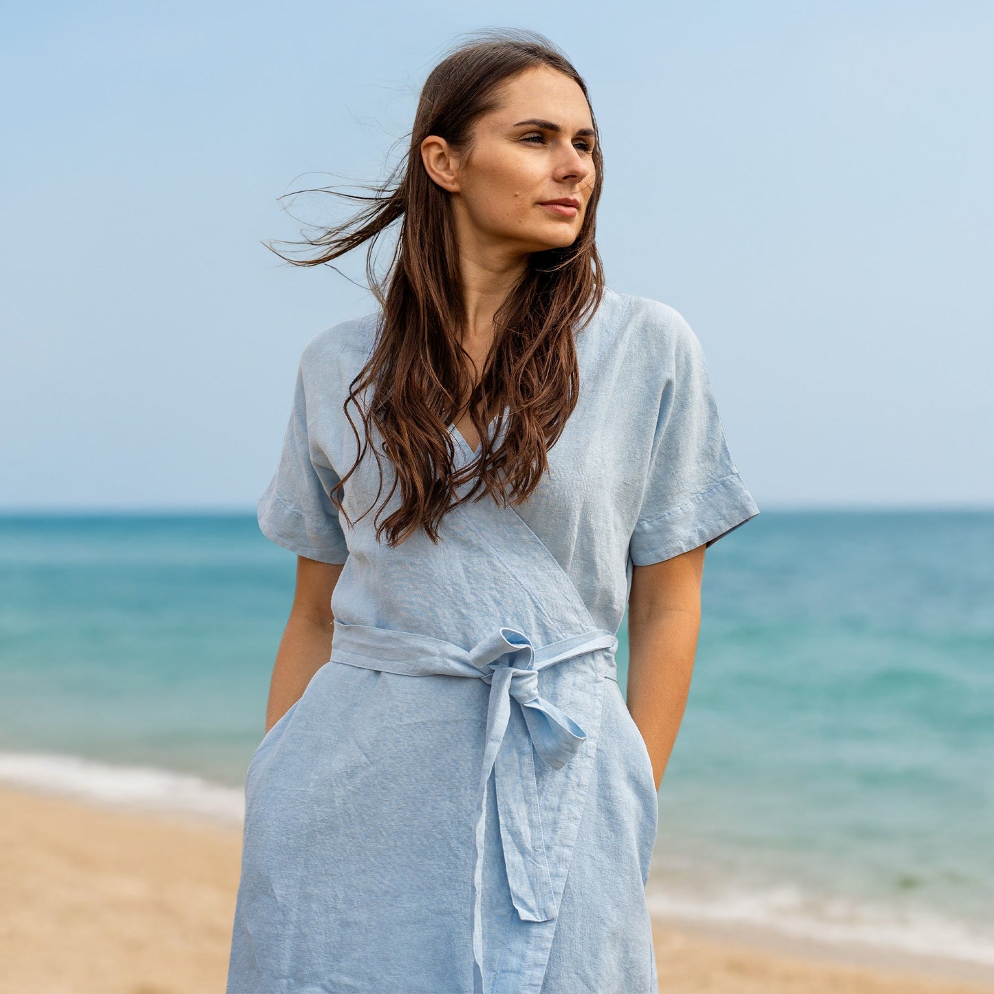 Linen Wrap Dress Eliana Cloudy Blue