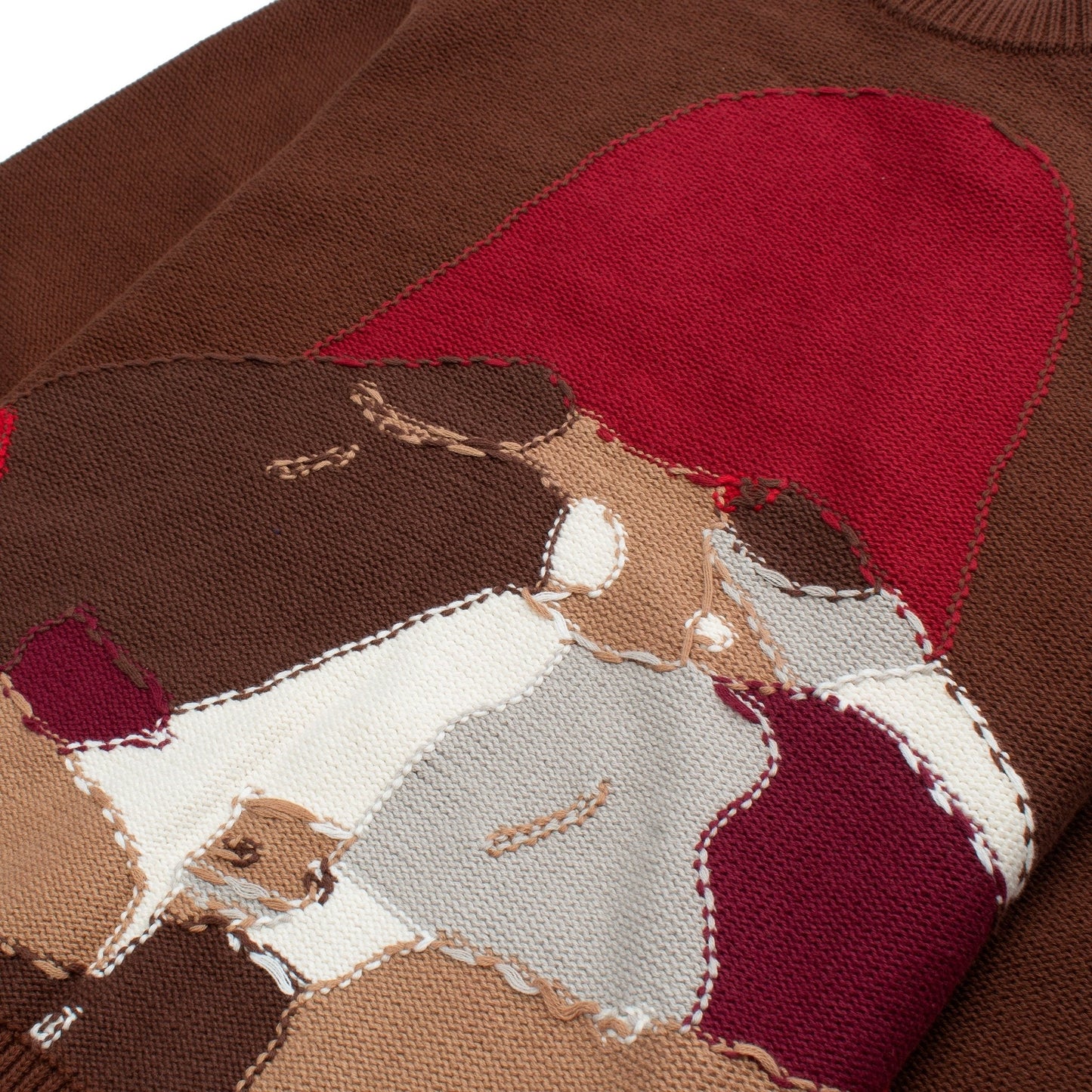 Reverse Intarsia Knit Figure Sweater | Brown